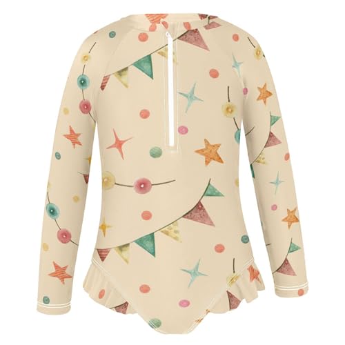 Ribbons Gifts Girls Swimsuit One Piece Rash Guard Girls' Swimwear Long Sleeve Swimsuits for Girl Size 3-12T