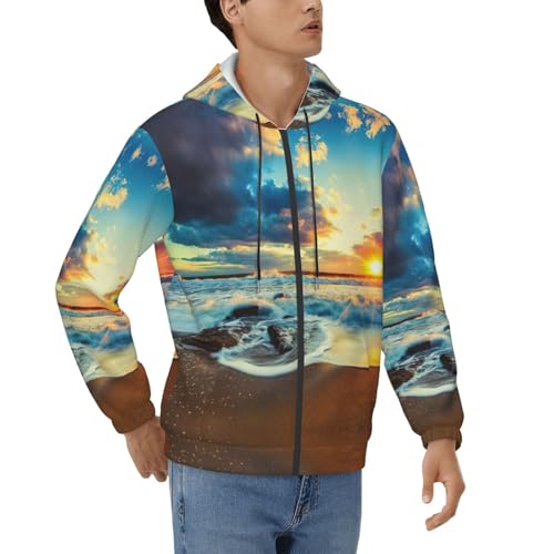 Sweat à capuche zippé EdWal motif coucher de soleil pour homme