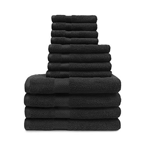 Superior Hopeshire Egyptian Cotton Assorted 12-Piece Towel Set, Washcloths, Hand Towels, Bath Towels, Black #TOP23