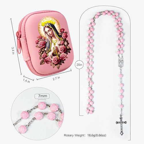 Rosary Beads Catholic for Women - Pearl Beads with Classic Cross, Virgin Mary Zippered Prayer Box, First Communion Gifts, Baptism Confirmation Jewelry3