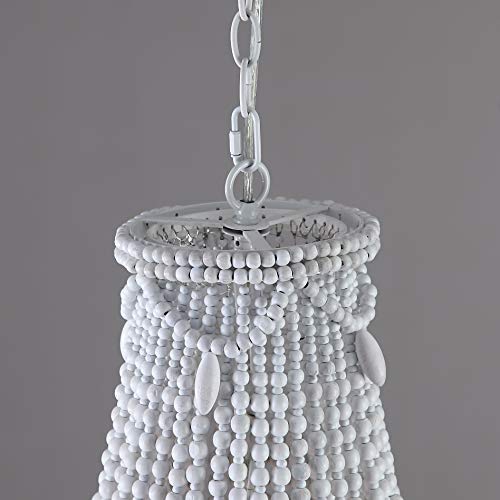 KunMai Farmhouse Distressed Wood Beaded Basket Chandelier White Pendant Three Lights Vintage Bedroom Bead Chandeliers - Image 8