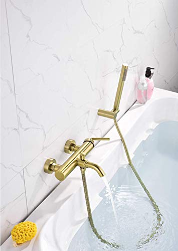 Mitigeur de baignoire or brossé avec douchette chic pour mur - 2