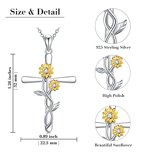 Sunflower Necklace for Women S925 Sterling Silver You Are My Sunshine Cross/Bee/Heart/Infinity/Musical Note/Crystal/Moonstone Sunflower Necklace Daisy Flower Pendant Sunflower Jewelry Gifts for Mom Wife Daughter Sister4