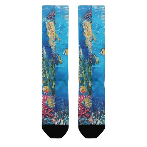 Soccer Socks Underwater Coral Reef Printed Dress Socks Baseball Socks Athletic Striped Crew Socks for Women Men, Medium-Large, Style3