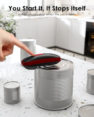 Canslab CORE Electric Can Opener_Single Touch Automatic Opener for Seniors with Arthritis, Auto Shut-off, Cordless Battery Powered, Side Cut, Smooth Edge, Handsfree for Small or Large Cans, Black+Red - Image 3