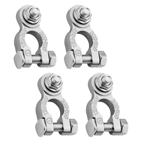 4 Pcs Car Battery Terminals Universal Battery Terminal Connectors Heavy Duty 12V/24V Car Battery Clamps Positive & Negative Battery Connectors for Marine Motorcycles RV Trucks - Aluminum Alloy