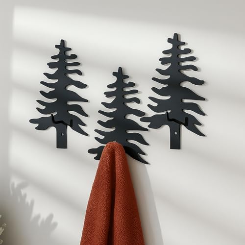 Otoolling 3 Pcs Black Tree Coat Hook Metal Wall Mount Decorative Tree Heavy Duty Rack Gothic Coated Steel Single Hooks with Screws for Hanging Clothes Backpack Hat Hanger Storage