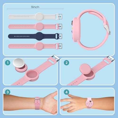 Image of Waterproof Air tag Bracelets for Kids (2 Pack) - Soft Silicone Hidden Air tag Wristband - Lightweight GPS Tracker Holder Compatible with Apple Airtag Band for Child (Pink /White)