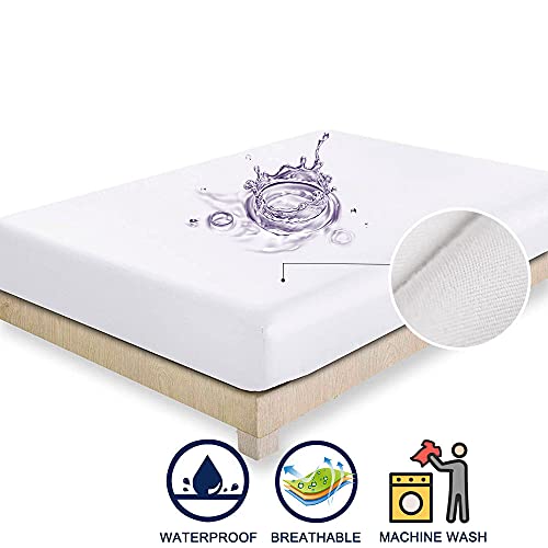 Lygooh Waterproof Mattress Protector Cover Bed Cover Super Soft 14 Inches Deep Pocket Polyester Washable Solid Color Fitted Sheet For Pets Kids Adults (Red, Twin) #TOP2