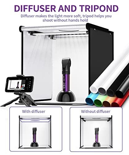 Photo Studio Light Box,Samtian 16’’/40Cm Professional Photo Box With 6 Color 8 Backgrounds 3200K-5500K Bi-Color Dimmable Photography Lighting Kit For Photography #TOP6