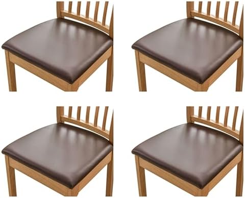 qiden Chair Seat Covers Set Of 2/4/6 PU Cushion Cover For Dining Chair Waterproof Chair Seat Slipcovers Parsons leather seat covers Chair Seat Slipcover-Black-Pack of 2 (36-48cm)