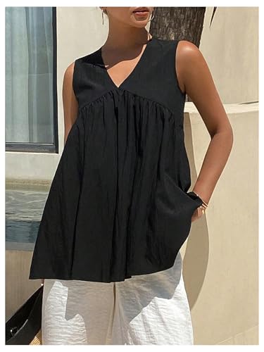 SweatyRocks Women's Summer Ruffle Tank Tops Sleeveless V Neck Loose Flowy Tunic Shirts4