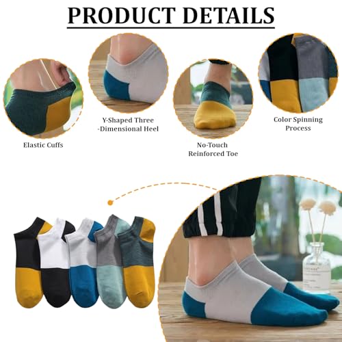Image of MOMISY Men's Premium Cotton Cushion Ankle length Socks, (Multicolor) Pack of 5 (Free Size)