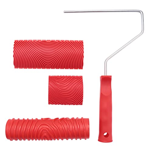 Asyduey 7 Pulgadas Empaistic Pattern Roller Painter +2 PCS Wood Graining Painting Tool, Herramienta de Grano de Madera de ImitacióN de Papel Tapiz de Arte