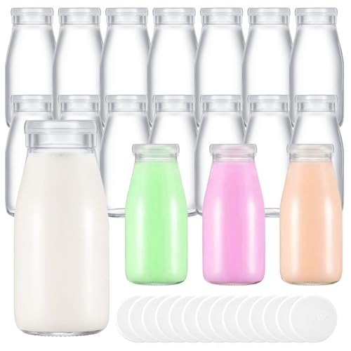 14 Pack 6.76 oz Small Glass Milk Bottle with Lids Reusable Drinking Bottle Clear Mini Glass Bottles Juice Glass Container Bottle Shake Glass Bottles for Drinking Water Juice Honey Supplies