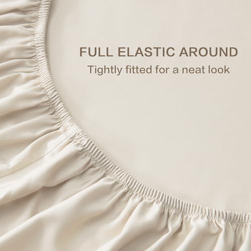 Image of Andency Beige Full Sheets Set 100% Viscose Derived from Bamboo | Cooling Summer Sheets, Deep Pocket Up to 16 inch, Silky Soft Hotel Luxury Breathable Bedding Sheets & Pillowcases