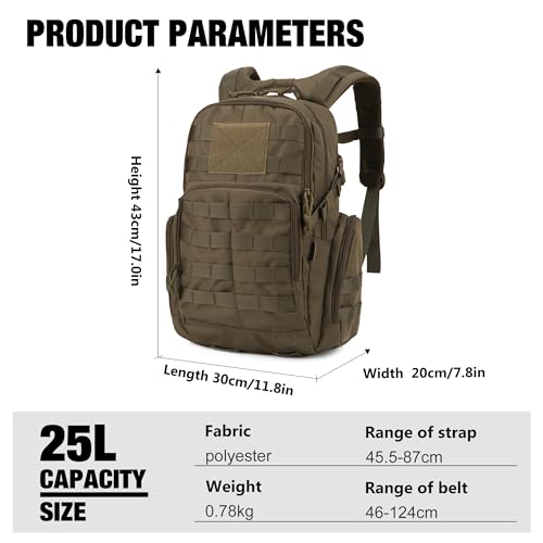 Mardingtop 25L Military Tactical Backpack Practical Rucksack for Men with Molle System Outdoor Hiking Backpack Army Backpack for Hiking, Traveling, Mountaining - Image 2