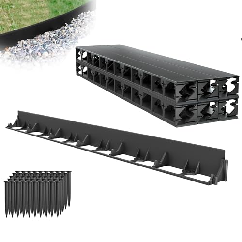XMTECH Bordure de pelouse flexible en plastique - 24 m - Hauteur 78 mm - Avec 100 piquets de fixation - Bordure de parterre de fleurs - Noir