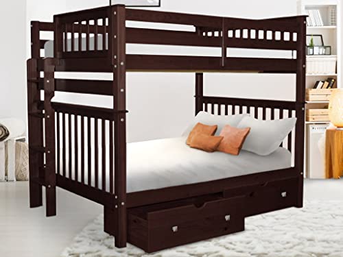 Bedz King Bunk Beds Full Over Full Mission Style With End Ladder And 2 Under Bed Drawers, Dark Cherry #TOP16