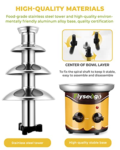 Flyseago Chocolate Fountain 4 Tiers 3 Lbs Capacity Hot Chocolate Fondue Tower 18" Height Cheese Fountain Perfect For Nacho Cheese, Bbq Sauce, Liqueuers, Baby Shower, Wedding, Birthday Party #TOP1