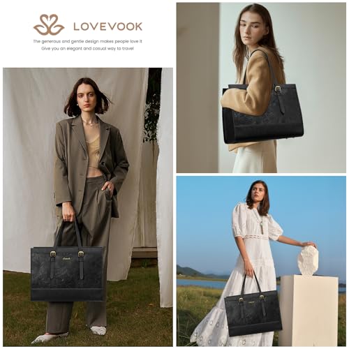 Image of LOVEVOOK Laptop Tote Bag for Women,17.3 Inch Vintage Laptop Bag with Clutch Purse,Large Capacity Leather Work Bag, Computer Bag Office Business Briefcase, Casual Handbag for Travel College Teacher