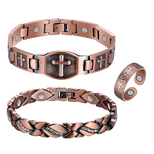 Jecanori Lymphatic Drainage Therapeutic Copper Magnetic Bracelets Ring for Women Men, Magnetic Lymph Detox Bracelets,Adjustable Lymphatic Drainage Therapeutic Magnetic Bracelets Gift for Couple(2PC)