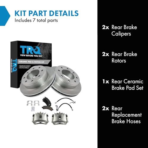 Image of TRQ Rear Brake Pad & Rotor Kit Ceramic Compatible with 2005-2013 Chevrolet Express 3500 2005-2012 GMC Savana 3500