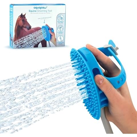 Aquapaw 5-in-1 Horse Bathing Tool & Curry Comb for Washing, Spraying, Scrubbing, Massaging & Grooming | Includes 3 Foot Garden Hose & Adapter | 1 Size Fits All - Great for Horses, Livestock & Big Dogs Cover