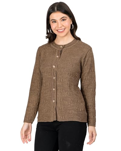 Image of Lady Willington Women Woolen Round Neck Self Design Cardigan Heavy Rainbow Fabric Cardigan Winter Wear Pure Wool Cardigan for Women Free Size Long Cotty Warm Cardigan Free Sizes