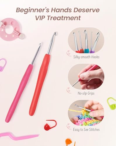 Image of WICHARSH Crochet Kit for Beginners & Adults - 59pcs Complete Starter Set with Ergonomic Hooks (0.6-6.0mm), Yarn, Tools & Travel Bag - Craft Gift for Women, Teens & Seniors