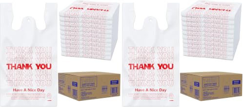 Image of ACYPAPER, Thank You T-Shirt Bags (1000 Count), Plastic - T-Shirt Plastic Bags in Bulk - (11 inch x 6 inch x 21 inch) White /Thank You - Bulk Shopping Bags, Restaurant Bag - 1 /6 Barrel (Pack of 2)