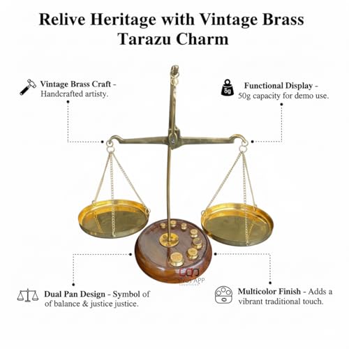 Image of Salvus APP SOLUTIONS Traditional Tarazu Brass Fantasy Showpiece /Mechanical Vintage Weighing Machine With Weight Capacity Of 50 Grams (6.5X3X7.5 Inch),Multicolor