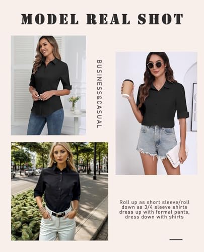 Zeagoo Womens Button Down Shirts 3/4 Sleeve Dress Blouses Business Casual Collared Oxford Tops4
