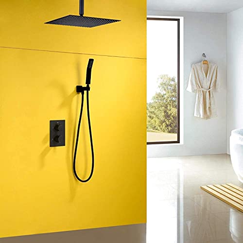 Mitigeur de baignoire à 3 voies noir avec douchette et tête de plafond - 3