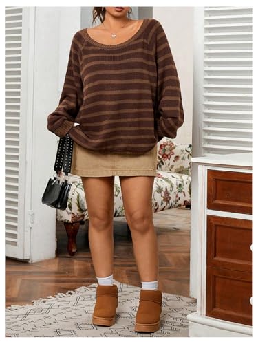 Floerns Women's Plus Size Striped Long Sleeve Sweaters Scoop Neck Knit Oversized Pullover Top3