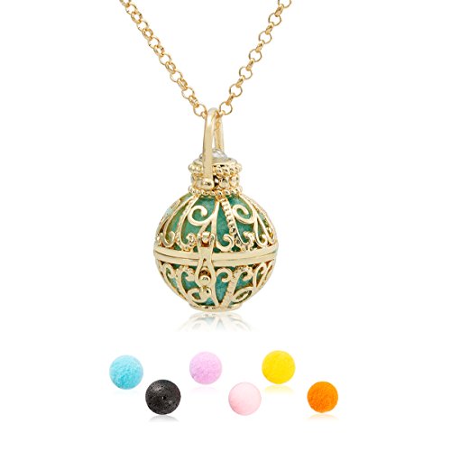 ZARABE Essential Oil Diffuser Necklace Lava Stone Diffuser Locket Perfume Sweater Jewelry,Gold