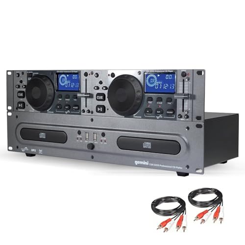 Gemini Dual CD/USB DJ Media Player – 2-Deck Rackmount CD Player with Jog Wheels, MP3 Playback & Anti-Shock – Pro Audio Component for DJs, Mobile Rigs & Installations (CDX-2250i) by Gemini Sound - Used condition - US$203.90