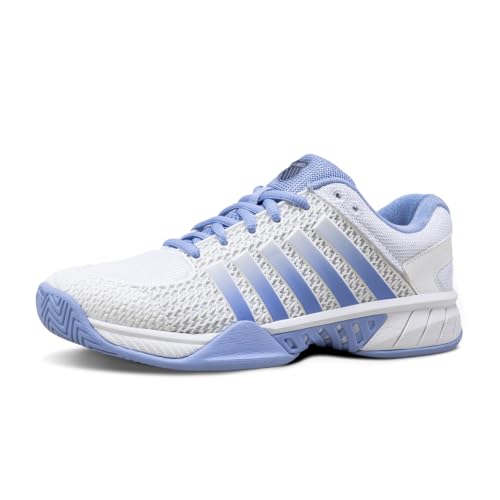 K-Swiss Womens Express Light Pickleball Shoes Lightweight Breathable Court Shoe Stable Support Durable Toe Protection Bright White/Open Air/Estate Blue 5 M
