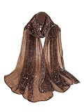 Floerns Women's Sequin Bandana Square Scarf Silk Scarves Mesh Shawl and Wrap for Evening Dresses Coffee Brown One-Size