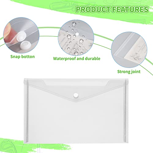 Lalago A5 Document Wallets Pack of 12 A5 Transparent Document Folder with Press Stud A5 Transparent Document Folder Wallets for File Paper - Image 3