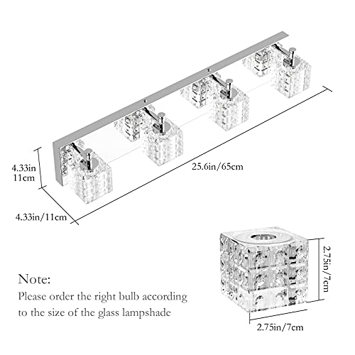 Image of Ralbay Modern LED Chrome Vanity Lights - 4 Lights Crystal Bathroom Light Fixtures Over Mirror