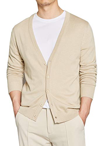 Hotmiss Men's Stylish V-Neck Button Placket Spring Cardigan Sweater with Ribbing Edge