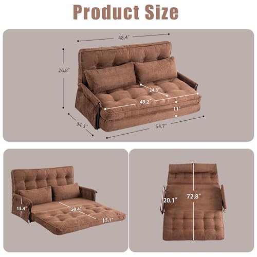 Image of 5-Position Adjustable Floor Sofa Couch,Multi-Functional Bean Bag Bed,Foldable Lazy Sofa Sleeper Bed with Armrest,Ideal for Reading and Playing (Brown)