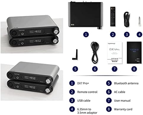 TOPPING DX7 Pro+ ES9038Pro DAC Headphone Amplifier DSD512 PCM 768kHz Balanced Decoder USB/Bluetooth5.1 Output 4-Pin-XLR 4.4mm/6.35mm Jack NFCA Decoding Headset Amplifier with Remote Control (Black)