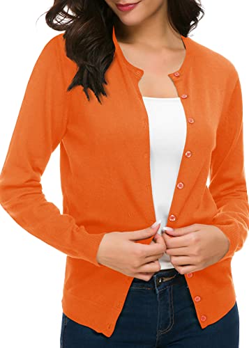 Urban CoCo Women's Long Sleeve Crew Neck Button Down Knit Cardigan Sweater (XL, Orange)