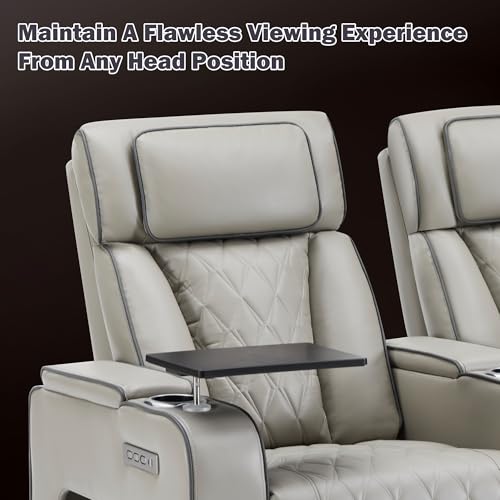 Image of GUEAPY Power Reclining Sofa Home Theater Seating with Adjustable Headrest, Breathable Leather Electric Recliner with LED Lighting, Cup Holders, USB Charging & Tray Table, Row of 5
