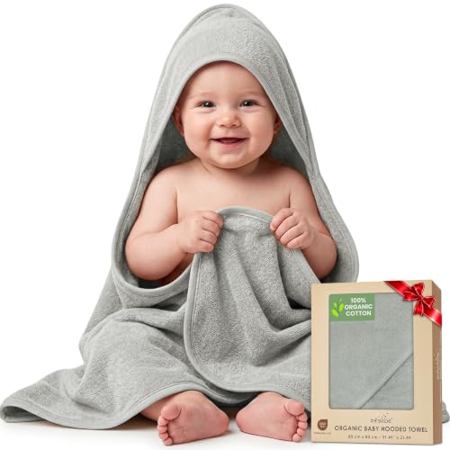 Image of 100% Organic Cotton Hooded Woven Towel for Toddler Unisex 31x31 in