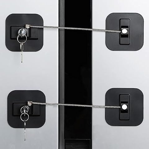 Fridge Lock,2 Pack Refrigerator Locks with Keys,Freezer Lock and Child Safety Cabinet Lock,Black Fridge Lock Cover