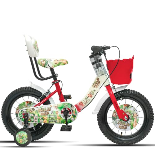 Image of WildHop 14T Kids Bicycle with Training Wheels, Backrest Seat, Basket & Safety Features for Toddlers (Cream Red, 14T)