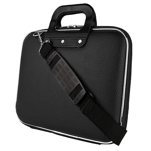 Image of Hard Shell Laptop Cover Bag 15.6 Inch with Handle | Shockproof EVA Case | Water Resistant | Double Zipper, Velcro Strap & Inside Pocket | Protective Carrying Sleeve for Laptop & MacBook - Black